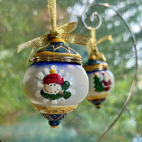 Vintage Christmas Ornament Hinged Porcelain Trinket Boxes – Santa & Snowman - Picture 2 of 14